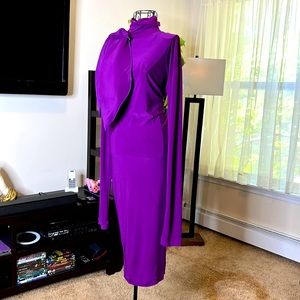 Purple Turtle Neck Fitted Pencil Dress